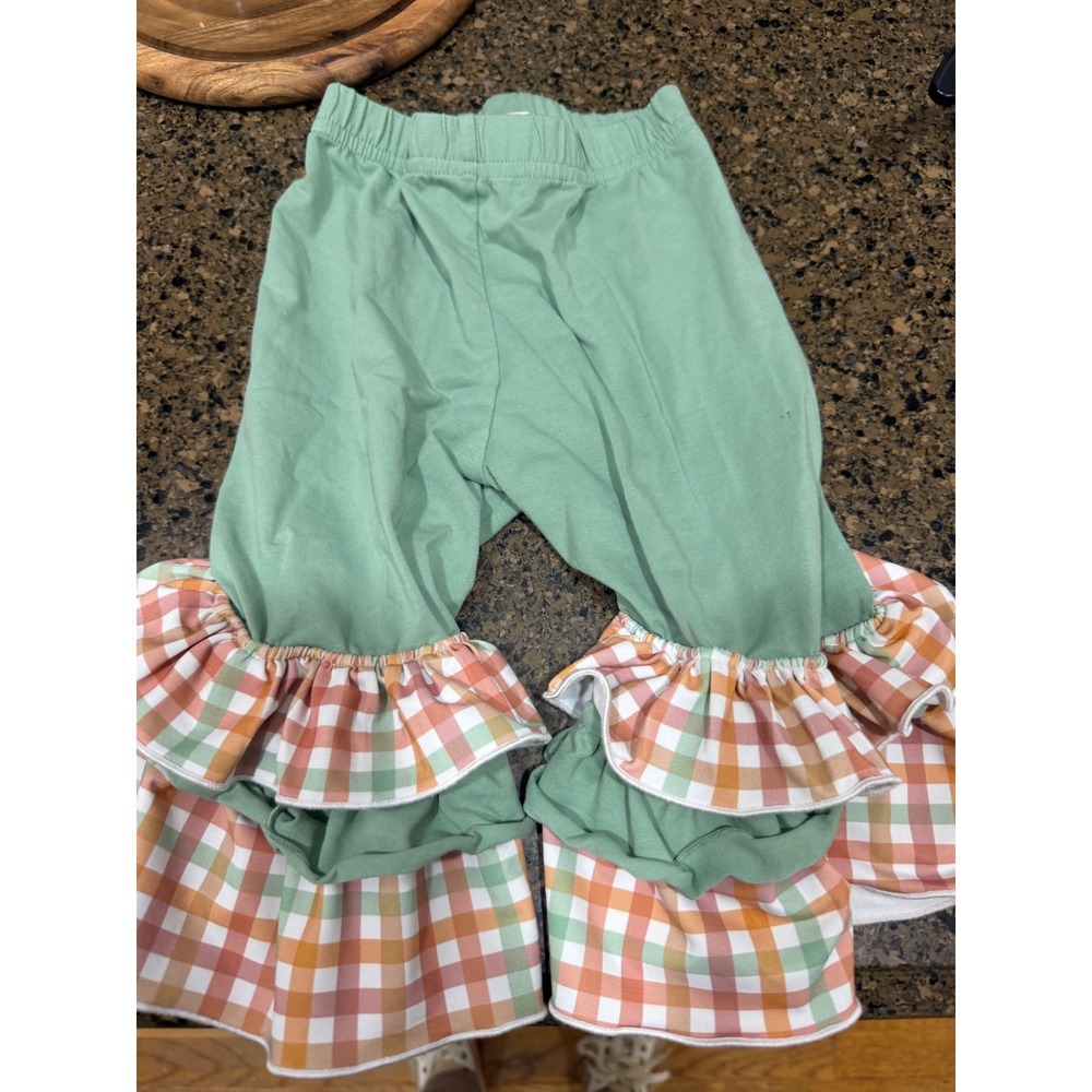 Kids Ruffle Pants Mint Green Plaid Gingham‎ 18M